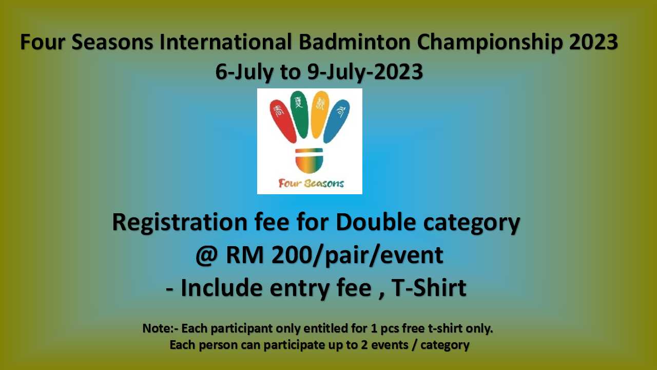 Double category event entry fee @ RM 200